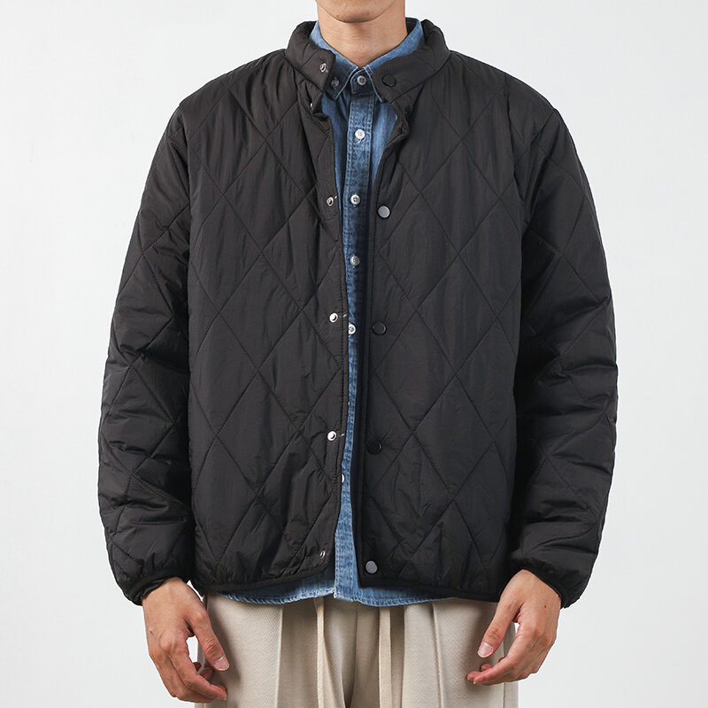 Giacca in cotone cucita Dukeen Lingge giacca invernale da uomo Vintage tinta unita giacca da Baseball con colletto rialzato addensato
