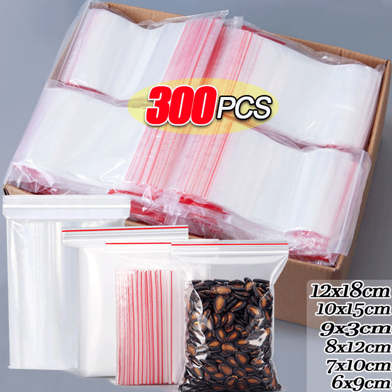 100-300pcs Thicken Zipper Self-sealing Bags Plastic Clear Reusable Small Packing Jewelry Storage Bag Reclosable Poly Bag Pouches