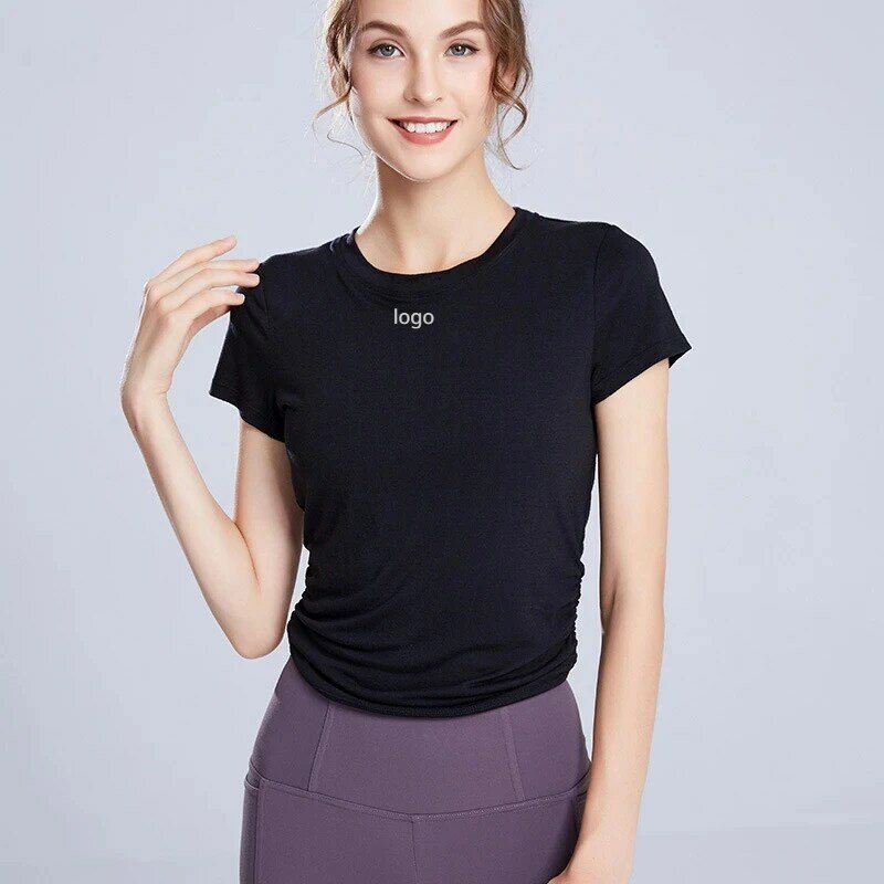 LO Sports-T-shirt de yoga à manches courtes pour femme, vêtement absorbant la transpiration, séchage rapide
