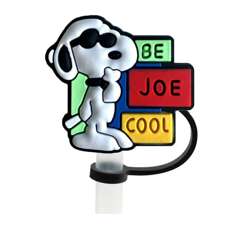 MINISO Snoopy pajita con dibujos animados, tapa reutilizable a prueba de salpicaduras, 10MM, colgante