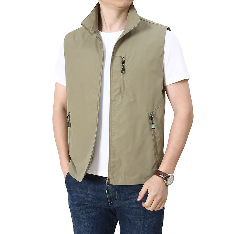 Spring Men's Vest Casual Fashion Versatile Solid Color Waterproof Fishing Tank Top Outdoor Travel Photography Sleeveless Jacket
