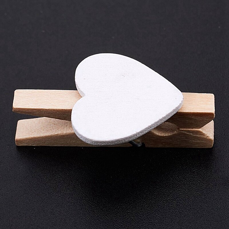 Mini clavijas pequeñas de madera para ropa, clavijas decorativas con corazones, blanco, 500 unidades