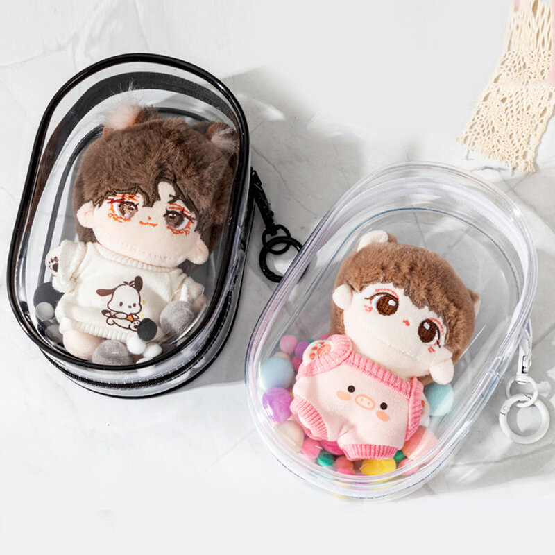 Outdoor Doll Bag Plush Dolls Storage Pouch For 15Cm Dolls Transparent Mystery Box Double Zippers Keychain Bag Organizer Box