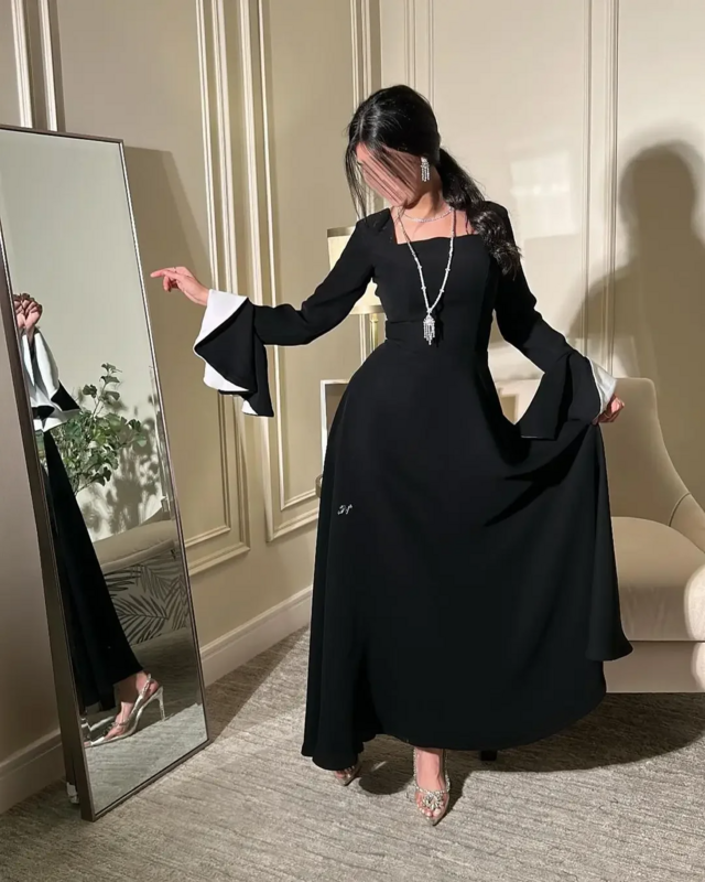 Saudi Elegant V-Neck Prom Dress Black Evening Party Dresses Mermaid Floor-Length Satin Formal Occasion Wedding Party Dresses