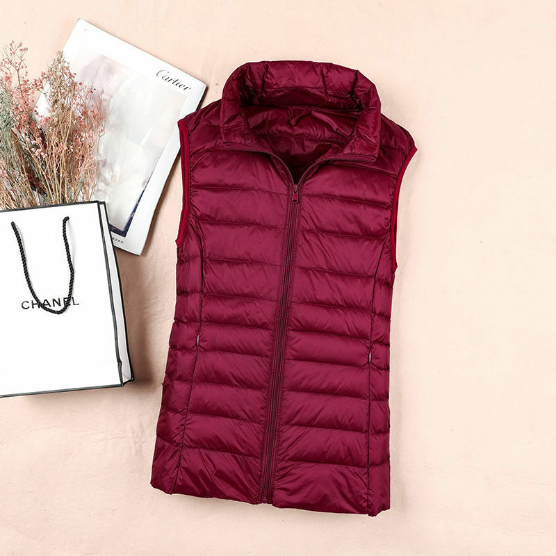 Chaleco ligero de plumón de pato blanco para mujer, chaqueta informal con cremallera, abrigos de invierno, otoño e invierno, nueva moda