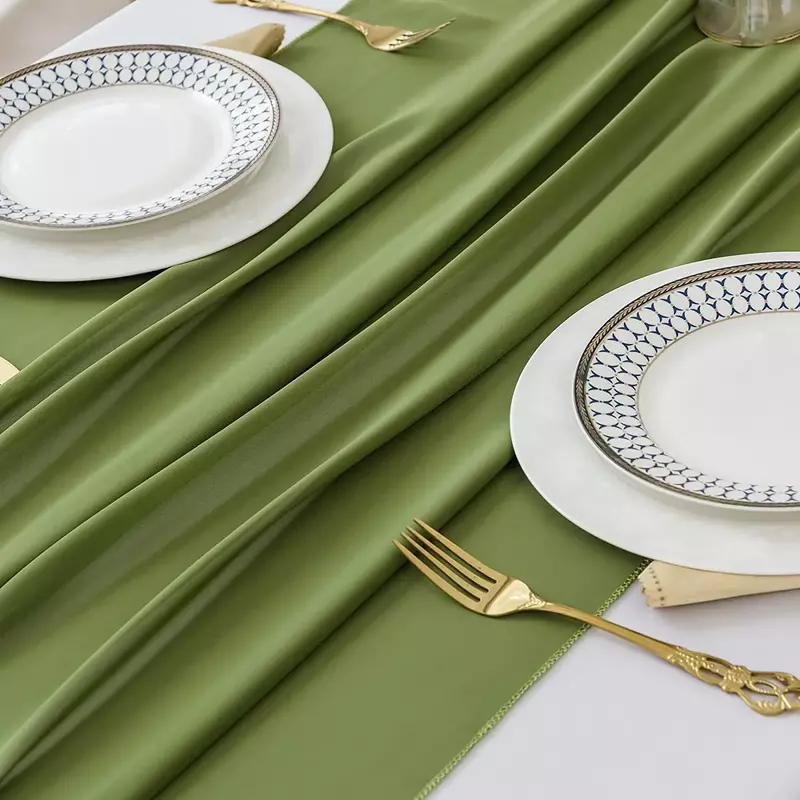 عداء طاولة شاش أخضر زيتوني ، طاولة زفاف ، استحمام أطفال ، طاولة طعام ريفية ، ركض ، ديكور شفاف x من الشيفون