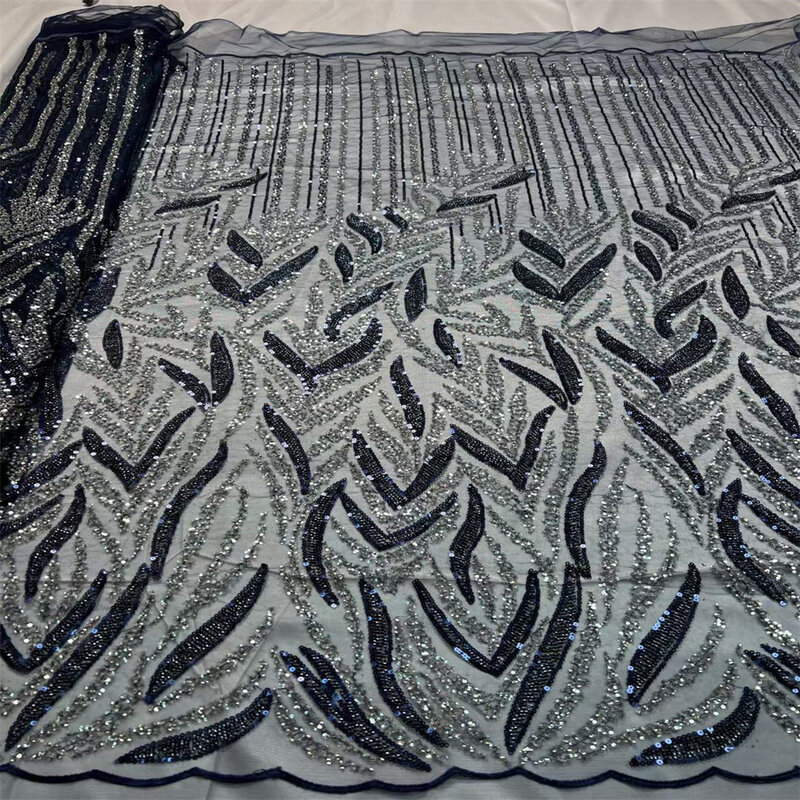 Kain renda Tulle payet berat buatan tangan Afrika 2023 kain renda manik-manik mewah Prancis kualitas tinggi untuk pernikahan pengantin CD2151