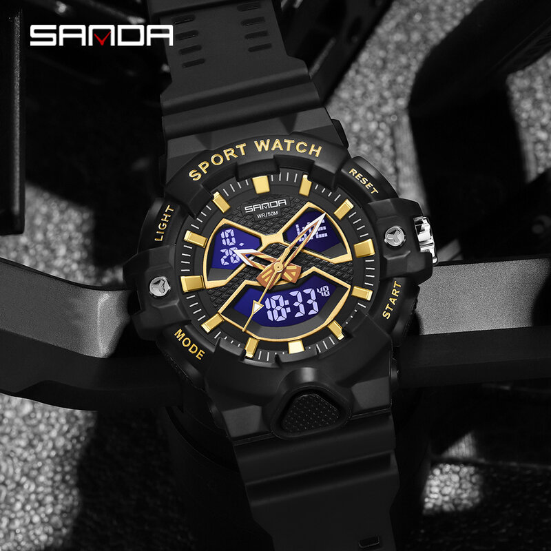 SANDA 3150 New Men's Luxurious Outdoors Sport Watches 50M Waterproof LED Noctilucent Display Digital  For Male Wristwatch