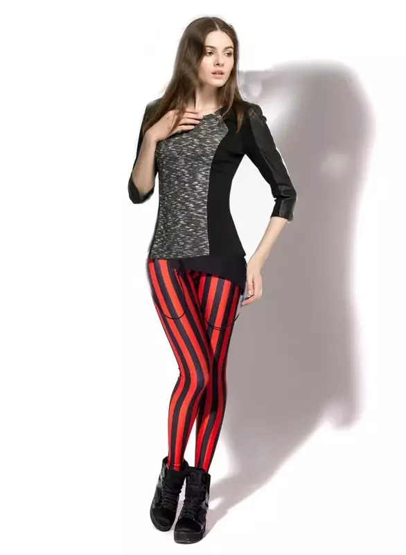 Leggings a righe Leggings a righe verticali moda donna a righe nere e rosse Leggings con stampa Zebra al latte Spandex