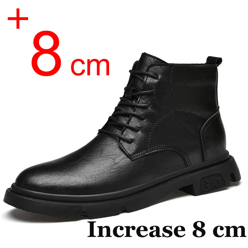 Men Boots Elevator Shoes Invisible Heels 8CM 6CM Height Increasing Shoes Man Fashion Leather Ankle Boots Male Moccasins Taller