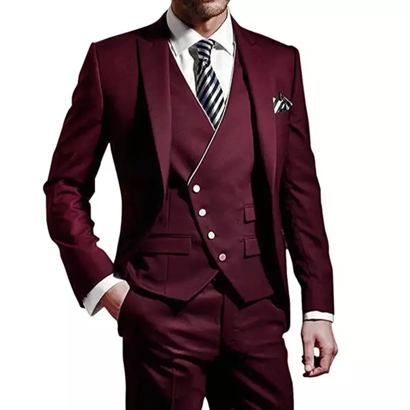 남성 세트 카키 신랑 착용 피크 라펠 웨딩 턱시도, 비즈니스 파티 이브닝 재킷, 바지 포함 조끼, 3 피스