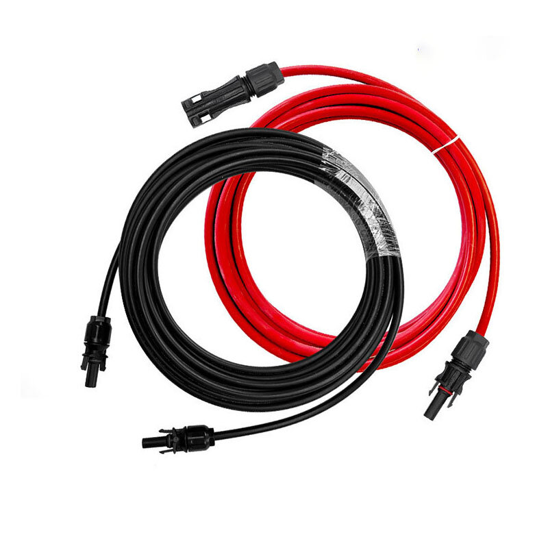 1 Pair Solar Panel Extension Cable Copper Wire 6 4 2.5 mm2 10 12 14 AWG Black and Red with Solar PV Cable Connectors