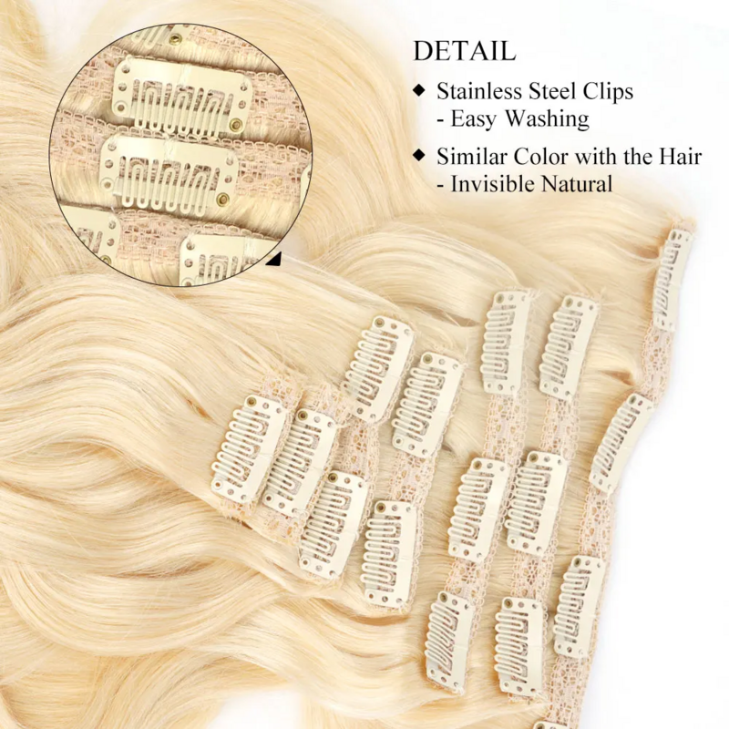 Veravicky #613 Bleach Blonde 160G 200G Full Head Brazilian Machine Made Remy Hair Natural Human Hair Clip In Extension Body Wavy