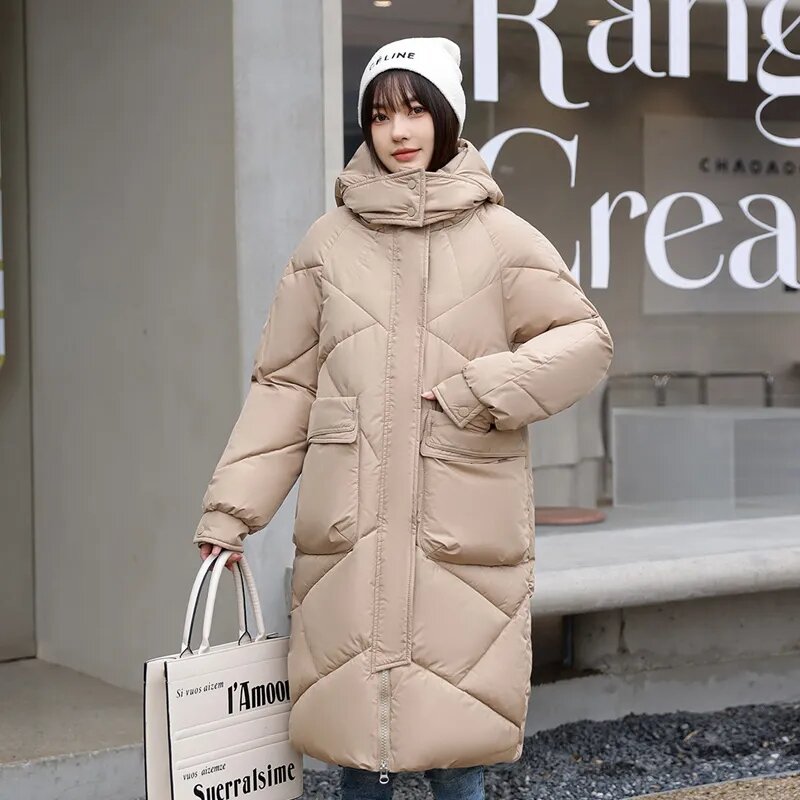 Parka de gran tamaño para mujer, abrigo grueso, chaqueta holgada de algodón con capucha, abrigo largo informal, novedad de invierno, 2023