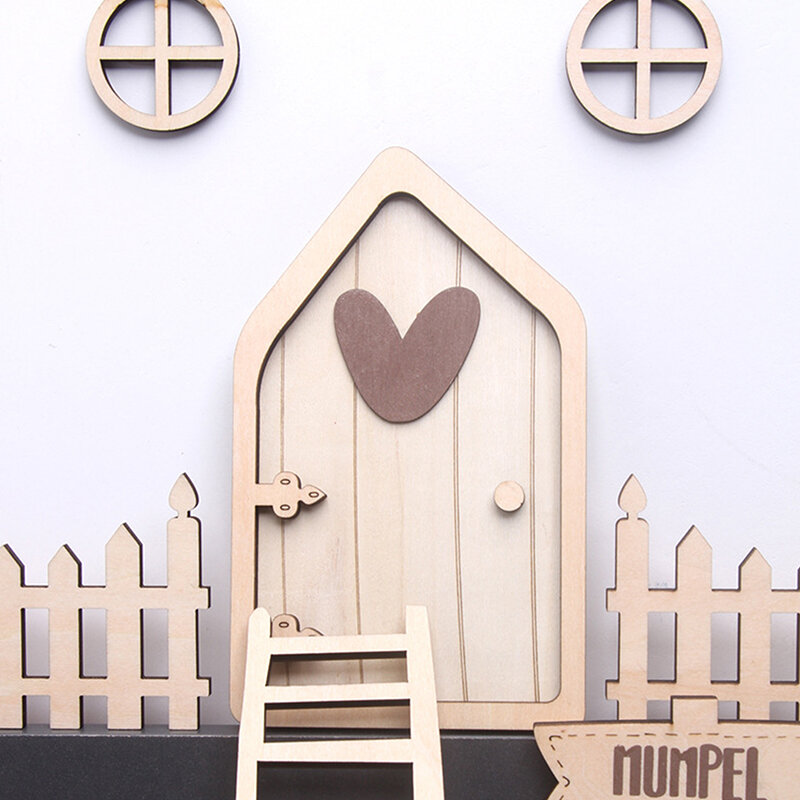 1Set 3D in legno fata porta da giardino artigianato fatti a mano segni di casa casa delle bambole porta pittura fai da te bambini compleanno regalo di natale