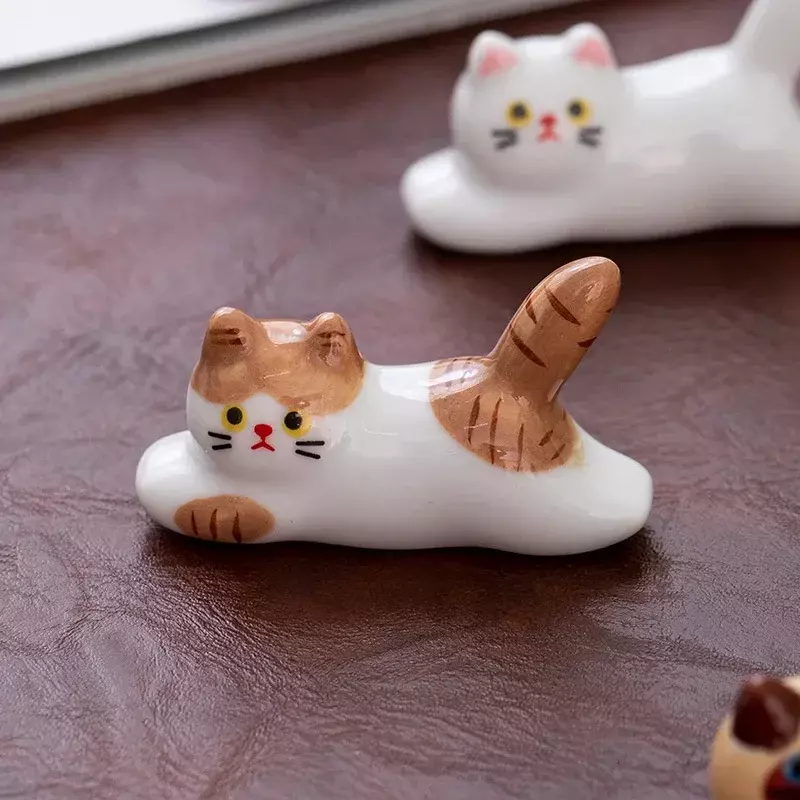 Ceramic Cute Cat Chopstick Holder Tableware Japanese Style Underglaze Restaurant Simple Oval Spoon Bracket Utensil for Kitchen