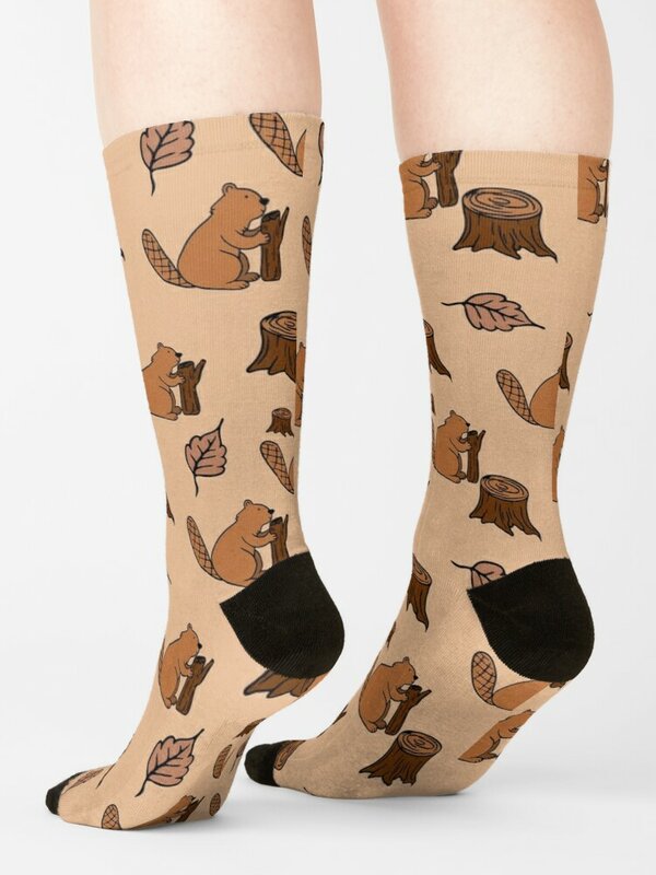 Cute Brown Autumn Beaver Leaf PatternSocks Funny Socks For Men Men Socks