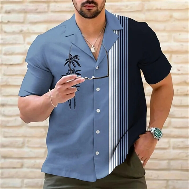 เสื้อฮาวาย6สี2023สำหรับผู้ชาย, เสื้อฮาวายแฟชั่นลำลองสตรีทแขนสั้นลายทางมะพร้าวสำหรับปาร์ตี้ชายหาด
