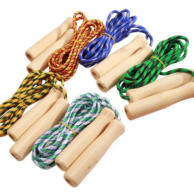 Portable Kids Student Jump Rope Wooden Handle Colorful Braiding Skipping Rope Sports Fitness Tool
