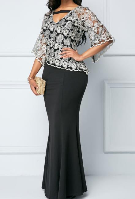Spot 2023 Women's New Fashion Hot Sale Summer Casual Lace Patch V-Neck Slim Fit Wrap Hip Fishtail Dress