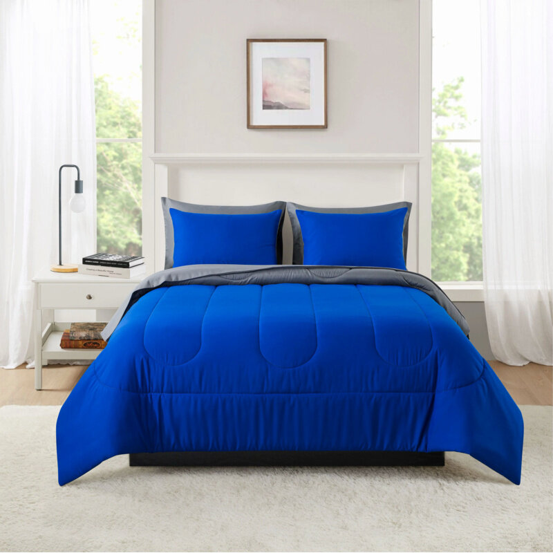 مجموعة لحاف أزرق قابل للعكس مع ملاءات ، سرير كامل في حقيبة ، 7 من minvacle