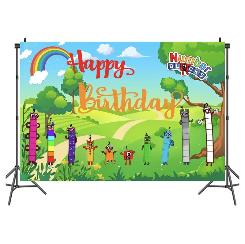 Bloques de construcción de números de dibujos animados, cartel de fotografía de látex para fiesta de cumpleaños, suministros de decoración de fiesta de Baby Shower, feliz B