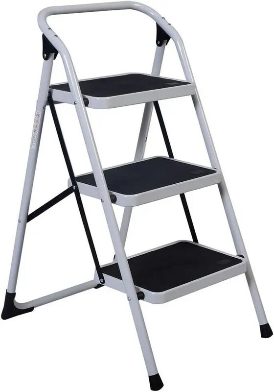 Step Ladder 3 Step Folding, Lightweight Portable Step Stools for Adults with Wide Anti-Slip Pedals, Short handrails