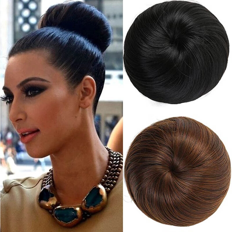 MANWEI sintetico Clip-on Hair Bun fascia elastica capelli lisci Chignon Extension Scrunchie Hairpiece per donne e bambini