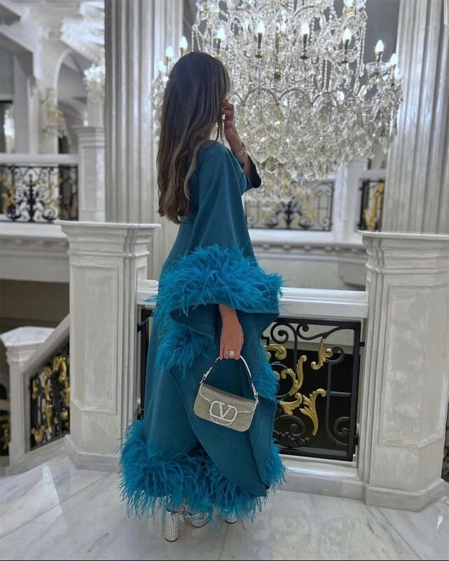 Женское вечернее платье-русалка, роскошное платье с открытыми плечами и длинным рукавом, платье до щиколотки с двумя перьями для выпускного вечера, 2023