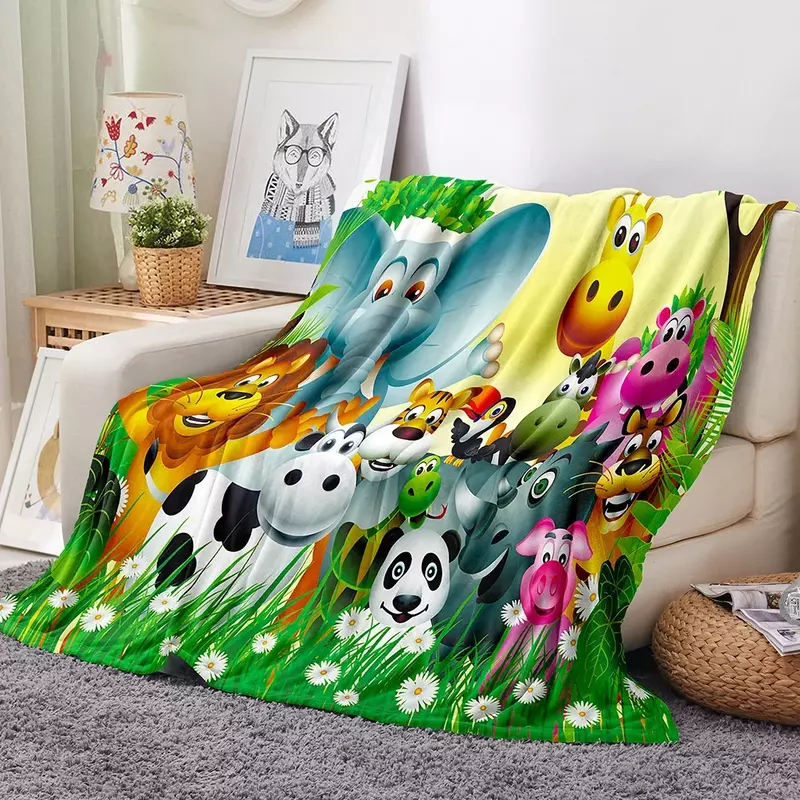 Manta de franela de poliéster para niños, en 3d colorido cobertor de dibujos animados, bonito, Animal, Zoo, suave, para sala de estar, dormitorio, cama, sofá, Picnic