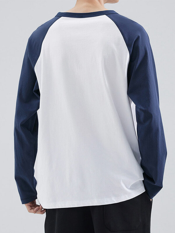 2023 autunno New Patchwork t-shirt da uomo manica lunga 100% cotone o-collo stampa Casual Basic Tshirt maschile Plus Size t-shirt larghe