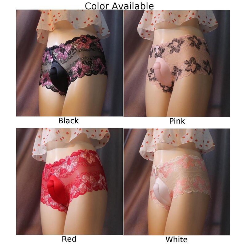 Sexy Men Sheer Underwear Crossdresser Lace Panties Hiding Gaff Thong T-Back Shapping Underpants Male Thong See-Through Lingerie