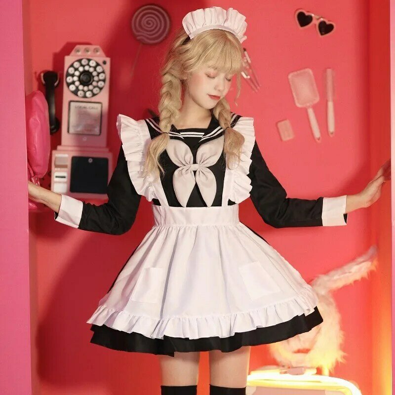 Japanese Maid Uniform Lovely Girl Student Lolita Dress Cosplay Costume Sweet Long Sleeve Lolita Animaion Show Outfits