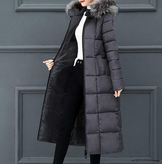 女性の冬の泡のコート,パッド入りの長い衣服,無地,黒,厚い,冬用