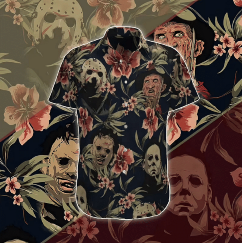 Camisa hawaiana de manga corta para hombre y mujer, camisa cubana con estampado 3D de Horror Killer, Tops con botones para vacaciones de verano