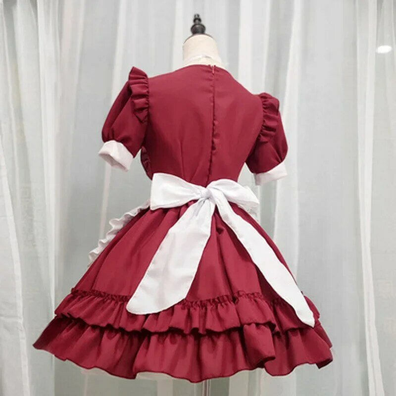Vestido de sirvienta Rosa Lolita para mujer, ropa Kawaii de Anime, disfraz de juego de rol, fiesta de Halloween