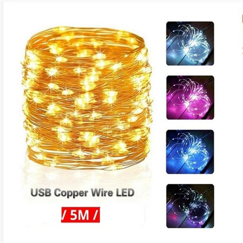 5M kolorowe 50 lampki LED na drucie miedzianym USB zasilane lampki wodoodporne zewnętrzne świąteczne światła dekoracje weselne