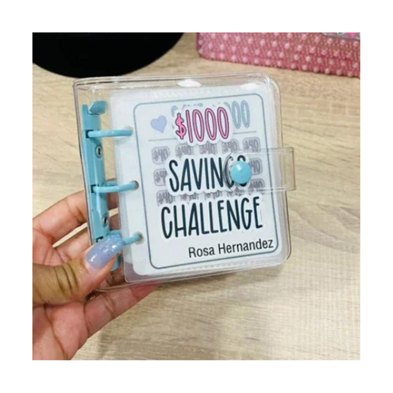 Savings Binder L 1000 Savings Challenge, Reusable Budget Book with Cash Envelopes, Money Binder for Saving Blue