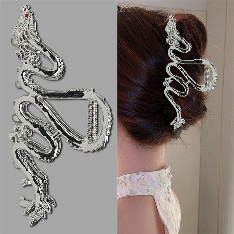 Aksesori rambut Tahun naga Cina klip rambut untuk wanita anak perempuan manik-manik merah logam berlian imitasi jepit rambut mode perhiasan Tiara baru 2024