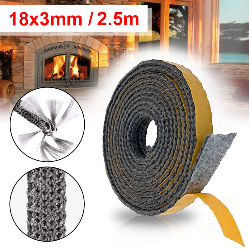 2.5M Fireplace Sealing Strip Durable Stove Rope Sealing Strip Flat Rope Self Adhesive Glass Chimney Door Replacement Gasket Cord