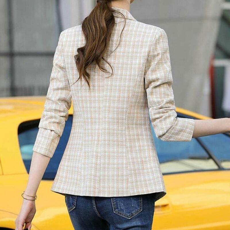 Senhora do escritório do vintage xadrez impressão casual blazer feminino elegante moda magro casacos jaquetas roupas de inverno feminino manteau femme hiver