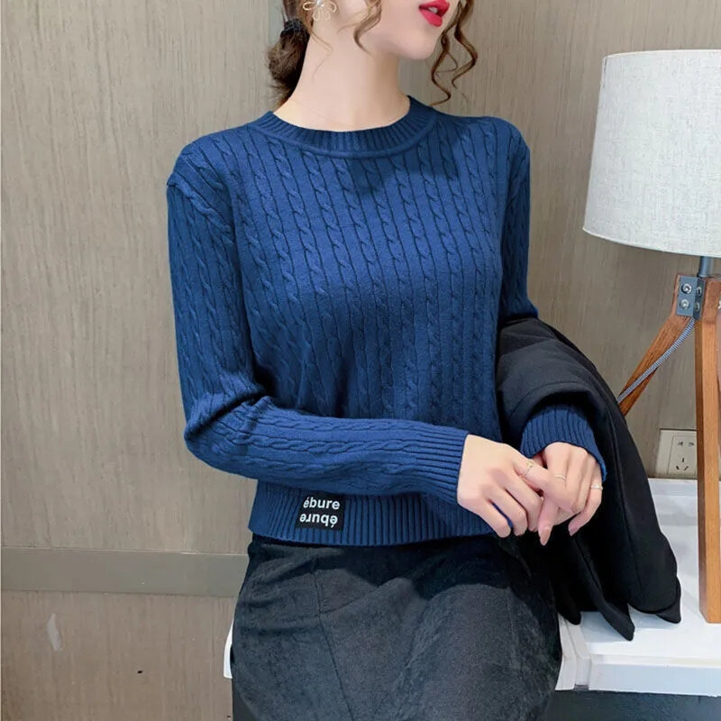 여성용 O-넥 루즈한 짧은 니트 풀오버, 긴팔 얇은 스웨터, 여성 캐주얼 상의, 2023 용수철 가을 패션