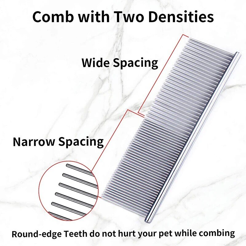 Pet Dematting Comb Stainless Steel Pet Grooming Comb for Dogs and Cats Gently Removes Loose Undercoat Flea Comb Pretty&Better