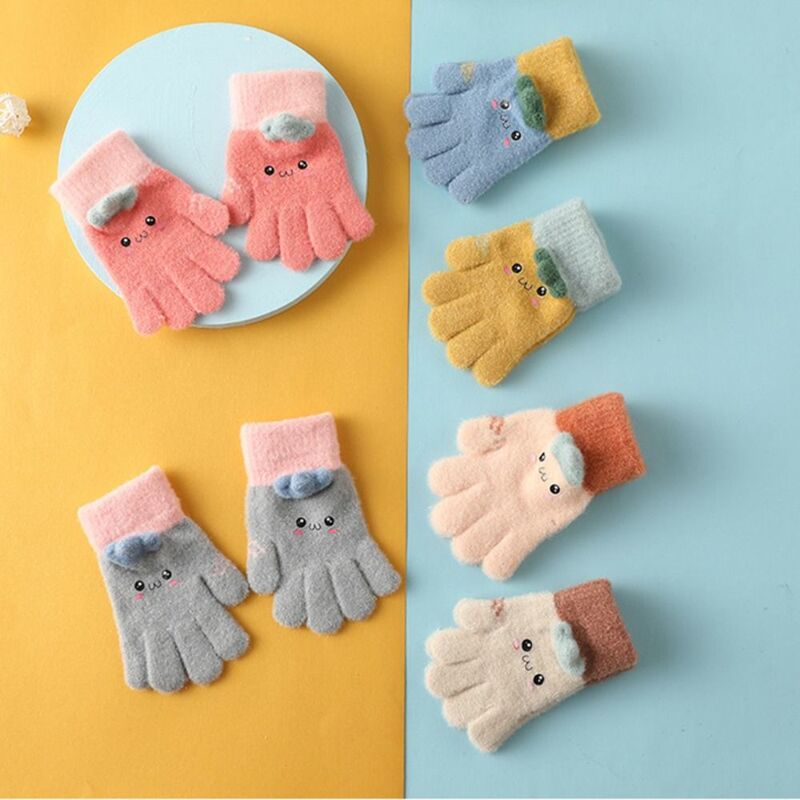 Addensare guanti invernali per bambini Unisex caldi antivento guanti a dita intere guanti di lana lavorati a maglia ragazze ragazzi