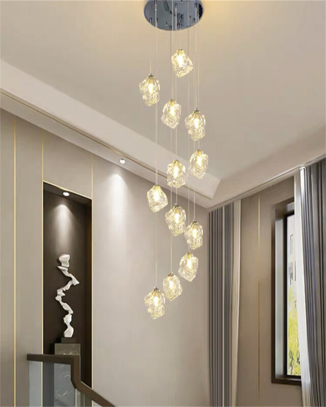 Staircase chandeliers, villa lighting fixtures, modern, simple and luxurious loft duplex building, living room lights,