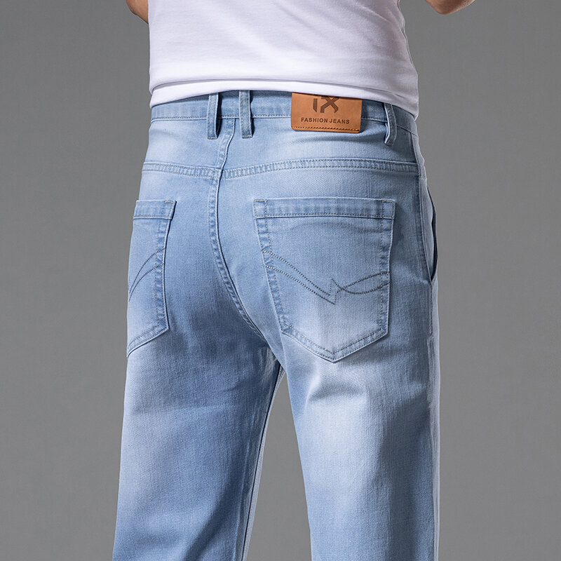 Herren elastische Anti-Diebstahl-Reißverschluss-Jeans Herbst und Winter neue Styles gerade lässige Stretch-Jeans hose mit mittlerer Taille für Männer