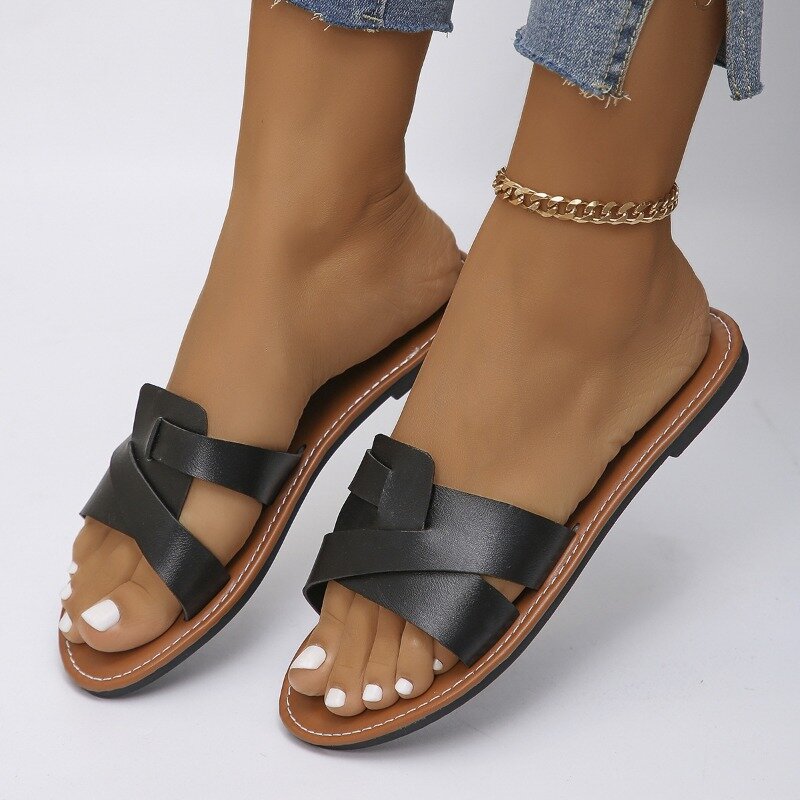 Sandalias planas de lona para mujer, zapatos de verano para exteriores, con letras de encaje, color Beige, blanco, negro y rosa