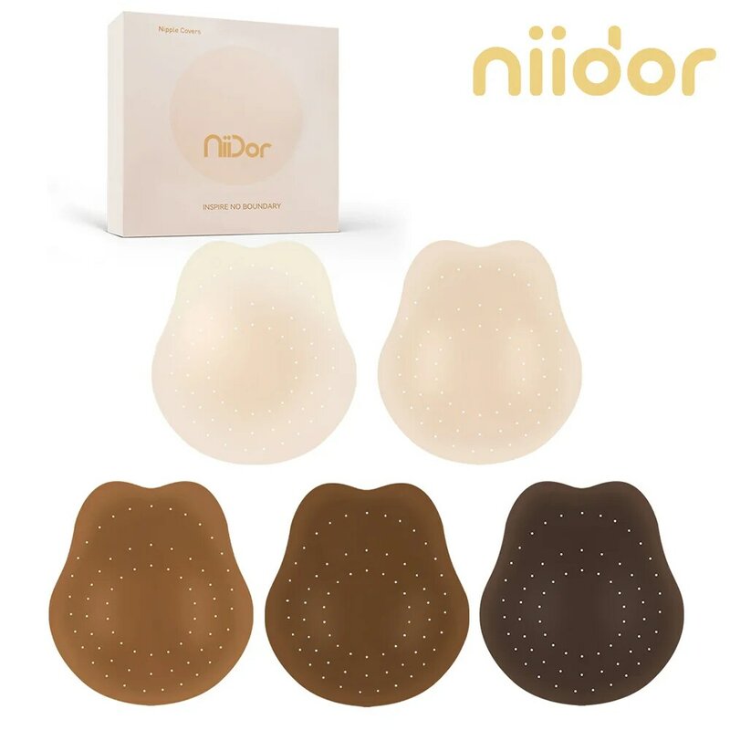 Niidor Bunny Ear-shape Nipple Covers Breathe Soft Nature Adhesive Ultra-thin Silicone Pasties Bras for Women Breast Skin Color