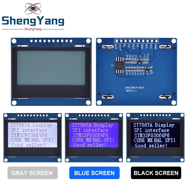 TZT 12864 SPI LCD 모듈, 128X64 SPI ST7567A COG 그래픽 디스플레이 스크린 보드, LCM 패널, 아두이노용 128x64 도트 매트릭스 스크린