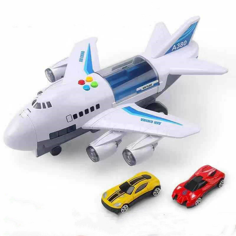 Mainan pesawat anak-anak, mainan pesawat terbang berubah bentuk musik simulasi inersia, pesawat penumpang anak-anak hadiah anak-anak